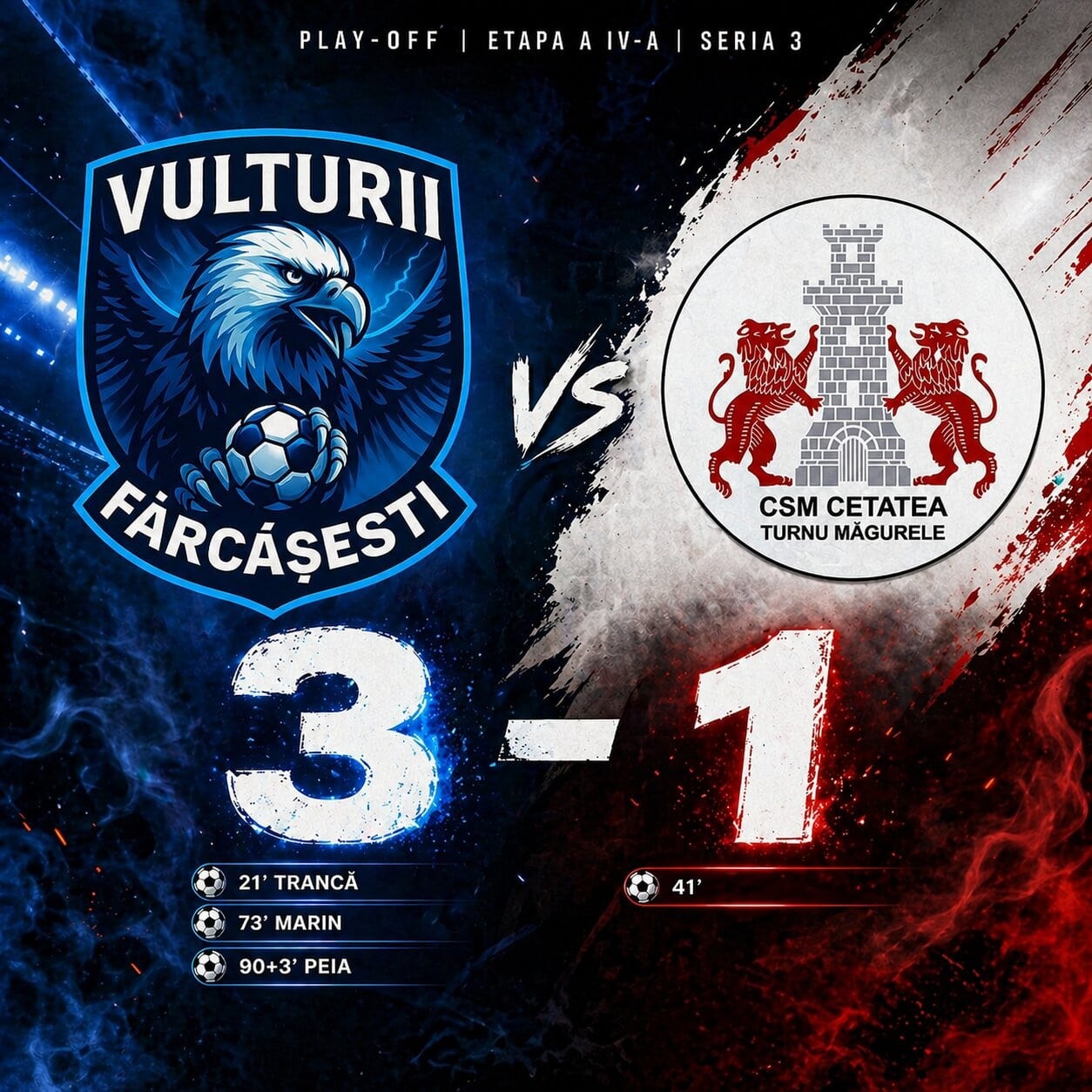 Vulturii Fărcășești, victorie mare cu Cetatea Turnu Măgurele
