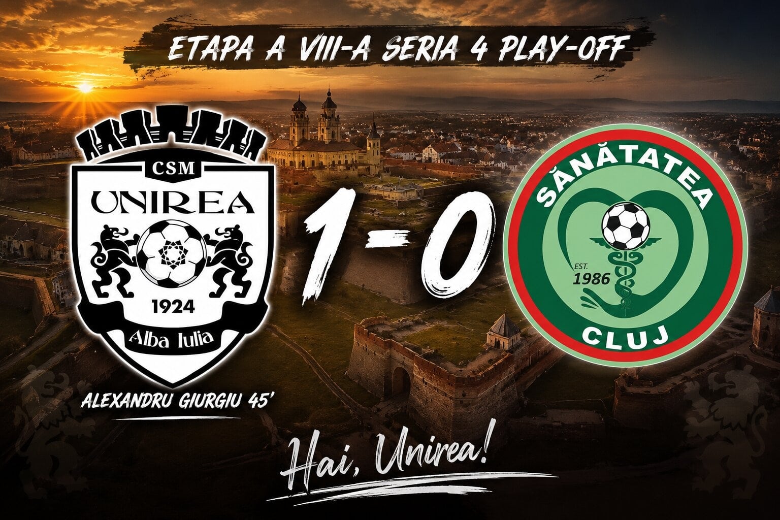 Unirea Alba Iulia câștigă duelul decisiv cu Sănătatea Cluj și merge la barajul de promovare