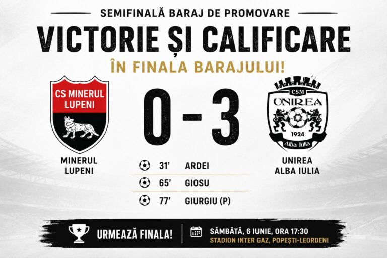 Unirea Alba Iulia s-a calificat în finala barajului de promovare după victoria de la Lupeni
