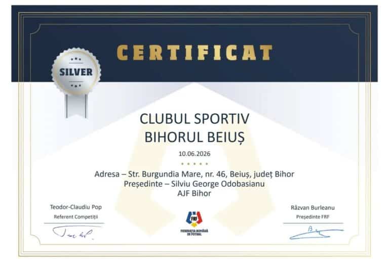 CS Bihorul Beiuș a obținut Certificarea SILVER