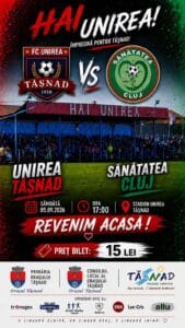 Unirea Tășnad întâlnește Sănătatea Cluj pe teren propriu