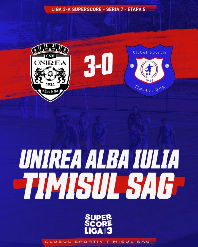 Înfrângere cu 0-3 pentru Timișul Șag la Alba Iulia