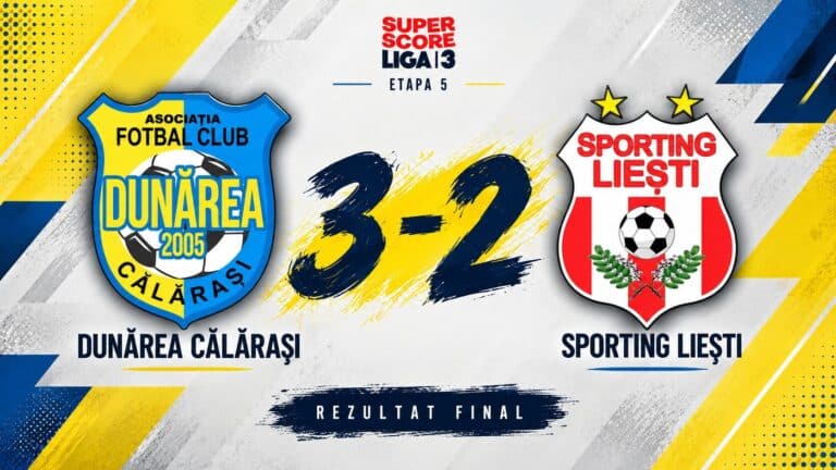Dunărea Călărași, victorie cu Sporting Liești după ce a jucat în inferioritate numerică