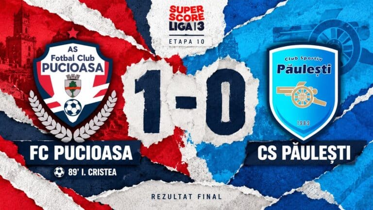 FC Pucioasa a învins-o cu 1-0 pe CS Păulești, după un gol marcat în minutul 89